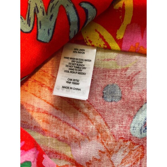 Maison D’Amelie LINEN Tie Front Blouse Womens M Red Floral Abstract Boho Cropped - Picture 6 of 7